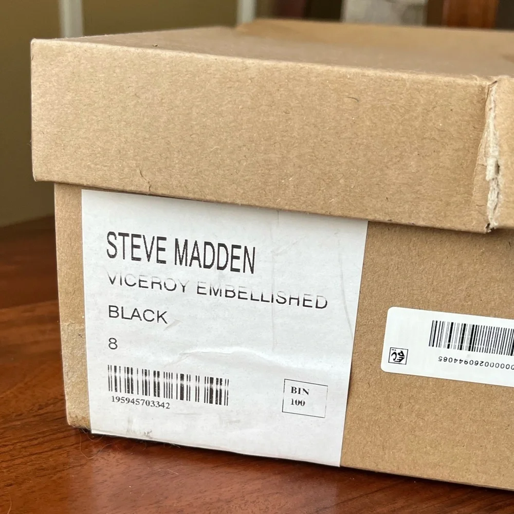 Steve Madden Viceroy Embellished Black Stiletto Heel Ankle Boots - Picture 12 of 12